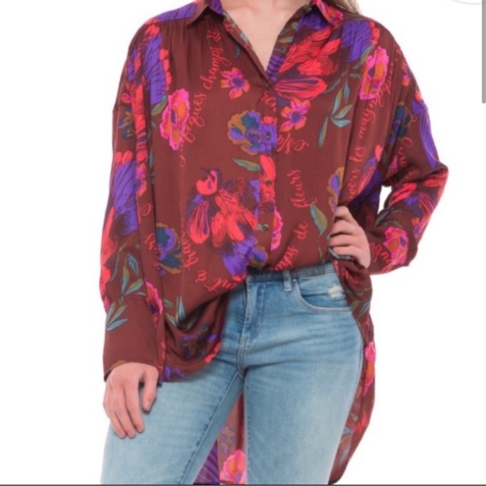 Free People oversized Flowy floral boho top
